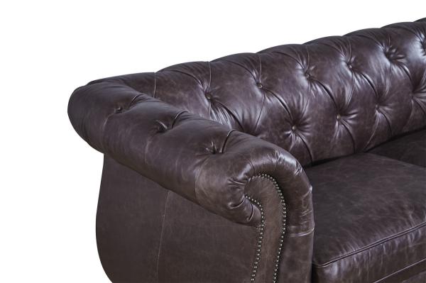 Vintage Double Color Three Seater Leather Sofa Durable Linen Full Hand Work Craft