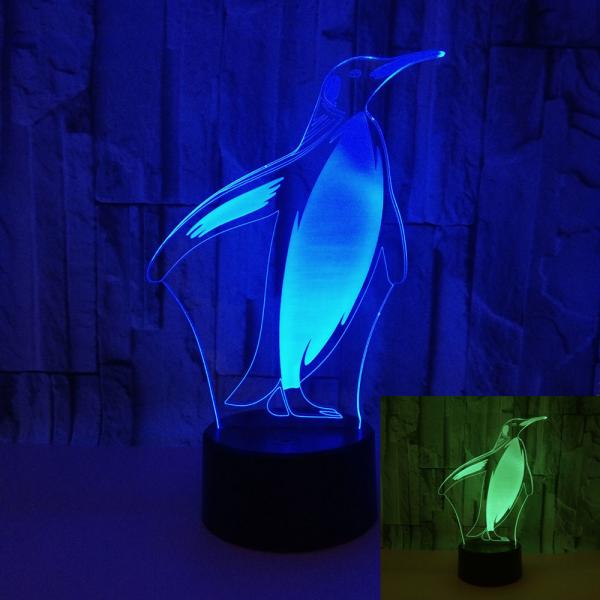 OEM animal picture logo Penguin 3D LED night light Colorful touch remote gift 3D small table lamp
