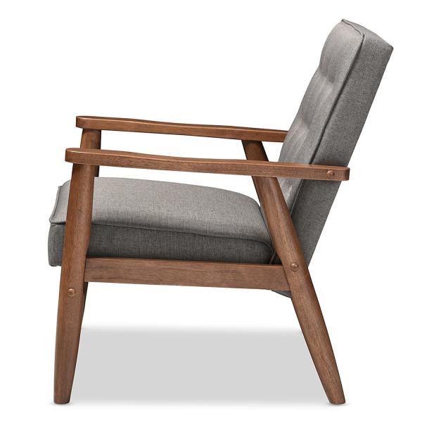 Grey Wooden Dining Room Chairs Mid Century Retro Modern Fabric Upholstered Lounge