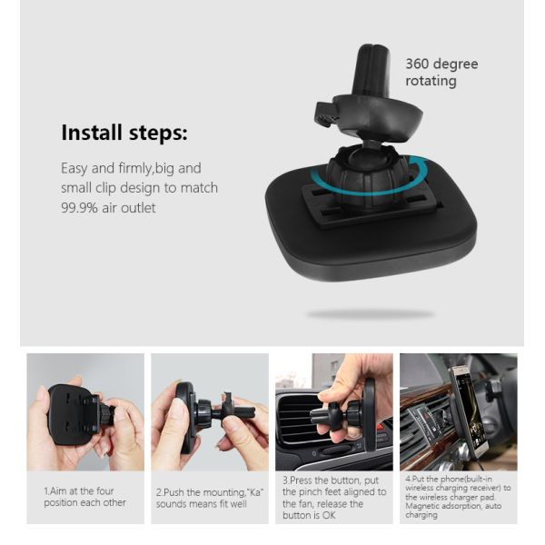 WIRELESS CAR CHARGER Magnetic QI car mount wireless charger for SAMSUNG iPhone any mobile phone 10W fast charging