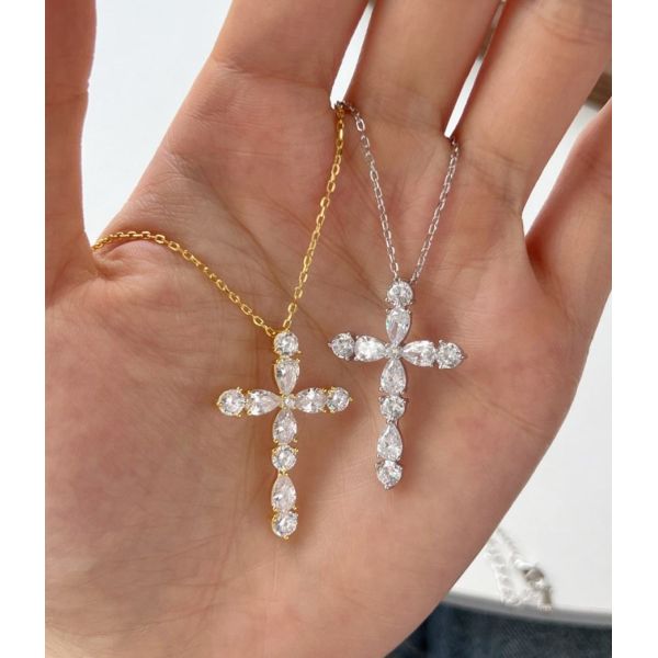 Настроить 925 Sterling Серебряный Крест Ожерелье 18k Серебряный Крест И Цепочка Дамы