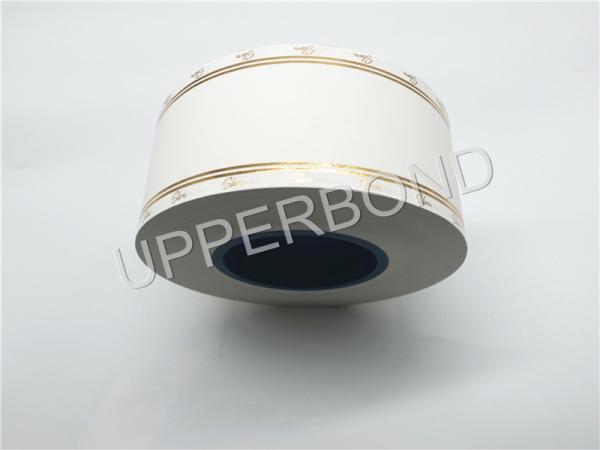 Papel de derrubada branco do cigarro com linha de carimbo quente do ouro