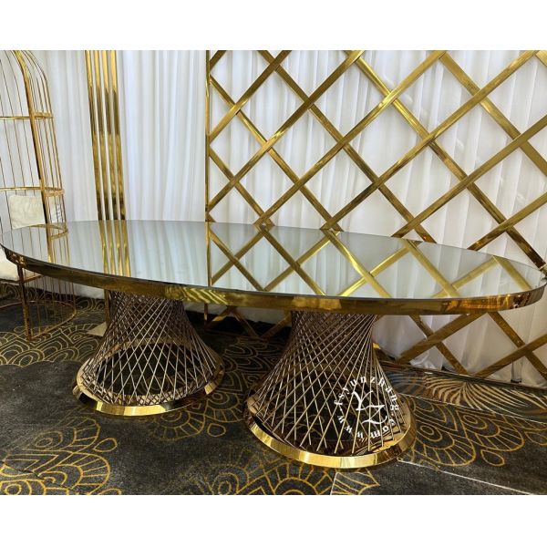 Modern Stainless Steel Center Pieces for Restaurant Dining Table Oval Glass Design with Luxury Style for Outdoor Wedding Hotels