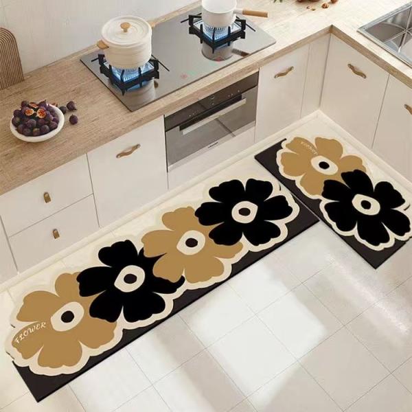 Tapete de cozinha antiderrapante e antissujo antióleo pequeno tapete de flores frescas