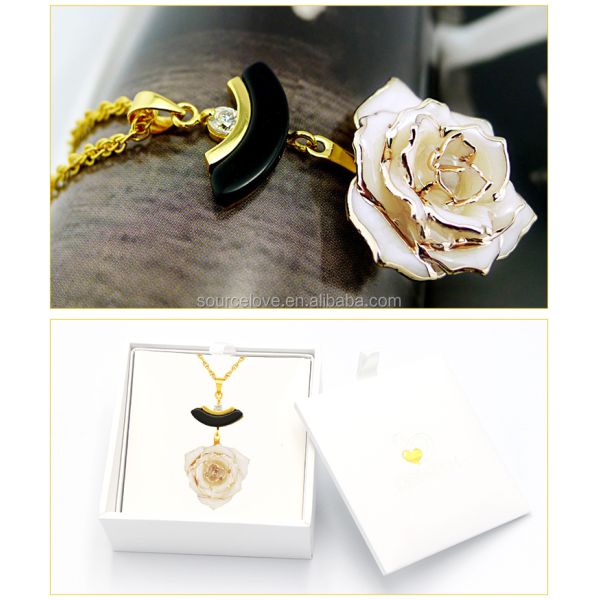 24K Gold Plated  Rose Necklace /Real Rose Dipped in Gold/Gold Plated Natural Rose Necklace for Girlfriend Gift