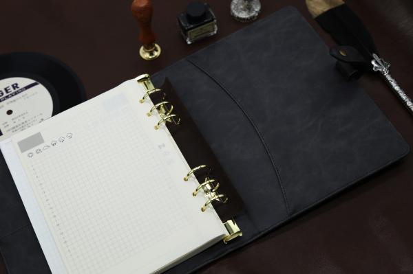 A5  Pu leather cover gold ring binder snap fastener organizer
