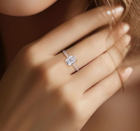 White CZ 925 Sterling Silver Engagement Ring 18K Gold Plated Baguette Cut