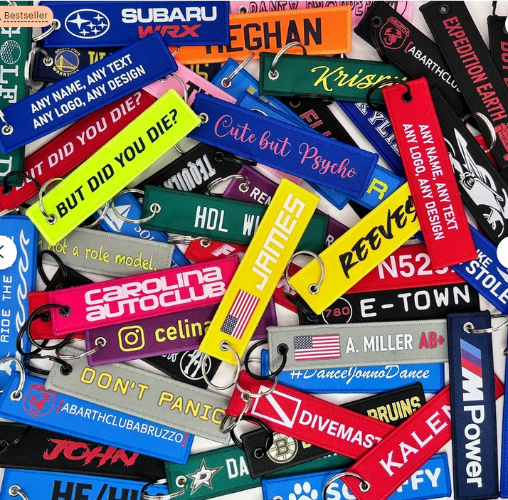 Custom Fabric Embroidery Key Tags For Motorcycle Ebroidered Keychains