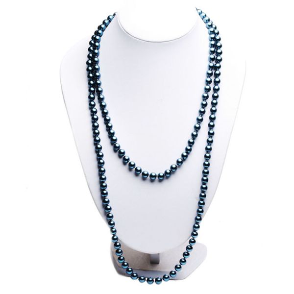 Luxury Round Blue 8mm Shell Pearl Sweater Necklace 55 Inches (N08612)