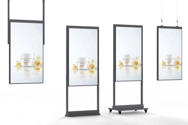 Tableau de menus ultra-mince à haute luminosité lecteur publicitaire numérique double écran vitrine suspendue double écran LCD