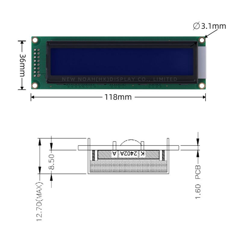 European Blue Film White Letters 2402A LCD Screen Display Supports ST7066U