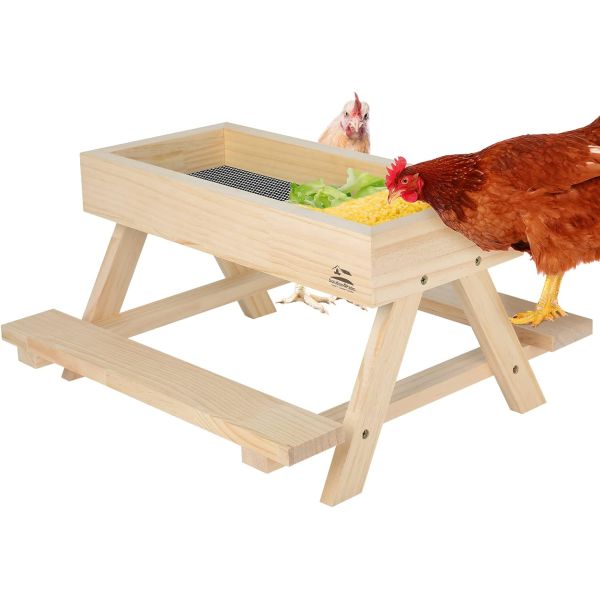 Handmade Chickenic Table Wooden Picnic Table for Pet Bowls Feeders and Small Animals