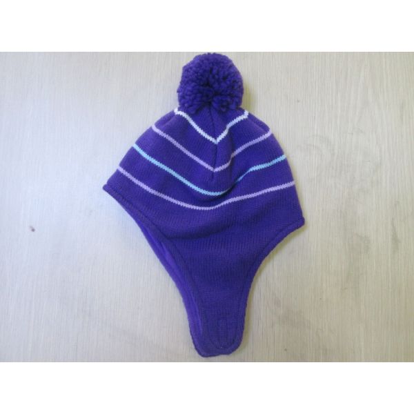 Acrylic Earflap Hat--Children lovely Hat with POMPOM--Strips design--Winter and Outside