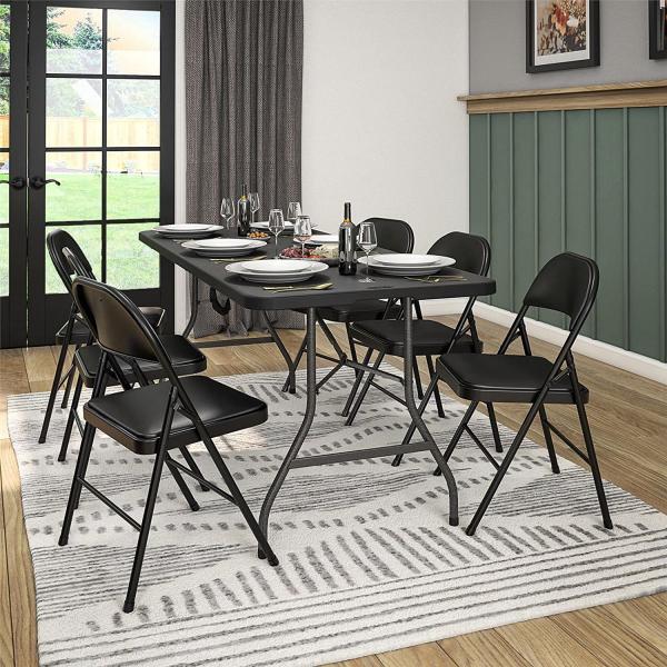 Height 29.92 Inch Black Metal Fold Up Chairs Collapsible Dining Chair Anti Wear