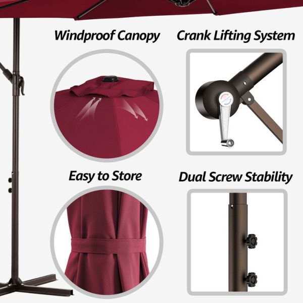 Stainless Steel Pole Hanging Umbrella for Outdoor Furniture AJUNION 8 Ribs