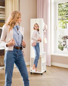 Wood Full Length Mirror Cabinet Frameless Mirror Jewelry Cabinet Modern
