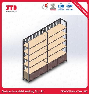 CE Metal And Wood Wall Shelving Unit 120kg Wooden Bakery Display Racks