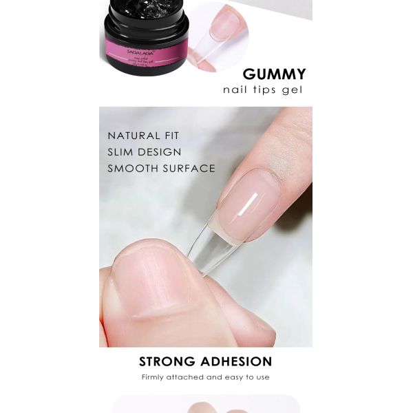 Pegamento de gel sólido vegano para puntas de uñas en frasco, 8-free, postizas, falsas, de remojo, de gel suave, para extensión de uñas, aplicador, de larga duración