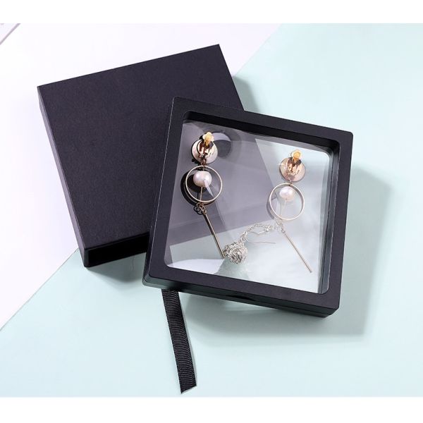 Square PE Film Jewelry Box Art paper Dustproof Black Jewelry Box With Drawers