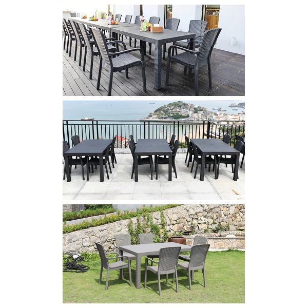 Custom Logo Nordic Plastic Rattan Dinning Table and Chair Set for Leisure Stackable Design