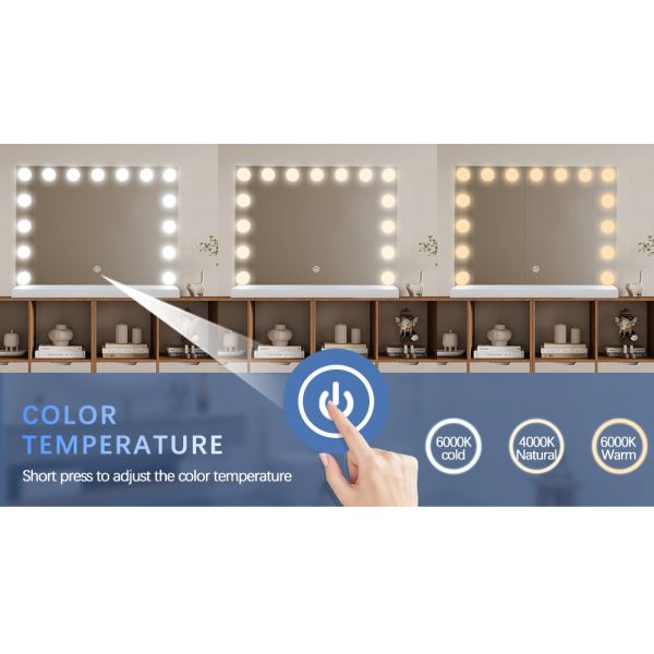 Frameless Hollywood Vanity Mirror IP44 IP66 3 Lighting Modes Smart Touch Vanity Mirror