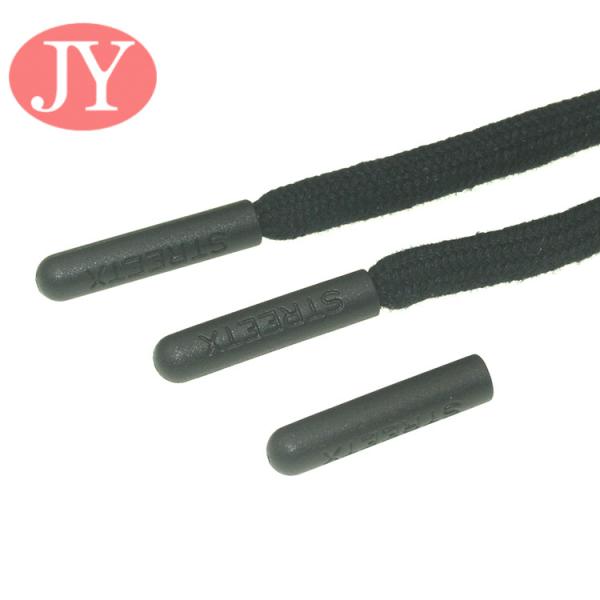 Jiayang aglet Debossed logo matte  black color tube shape ABS plastic tipping plastic aglets