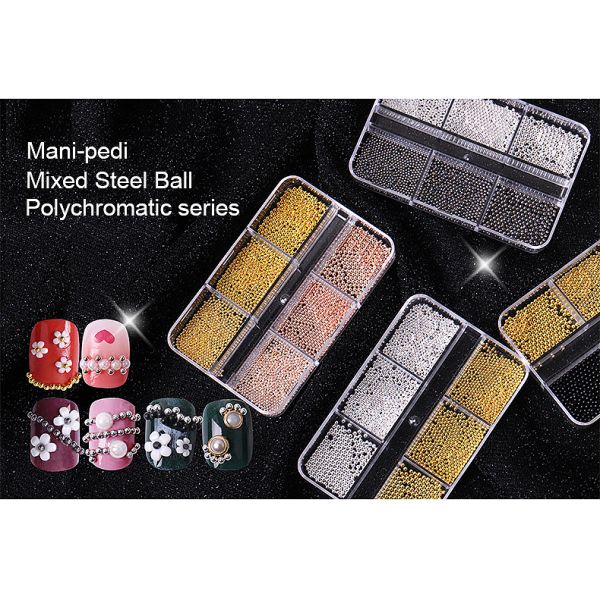 Mini Caviar Metal Stainless Steel Bead 3D Nail Art  nail charms in bulk Decoration Golden Silvery Rose Gold Ball