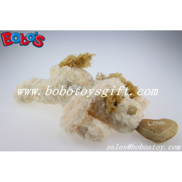 Brown Lying Lovely Plush Dog Toy With Dark Brown Ear And Heart Pillow