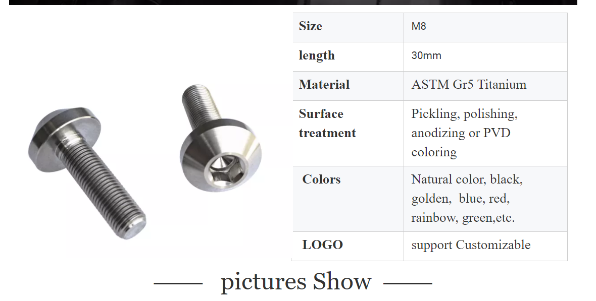Customized Length M8x30 GR5 Titanium Rotor Bolt Stainless Steel Hex Head Bolts