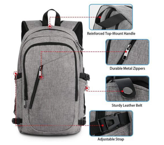 Mens Anti Theft Business Laptop Backpack , Durable USB Charging Backpack