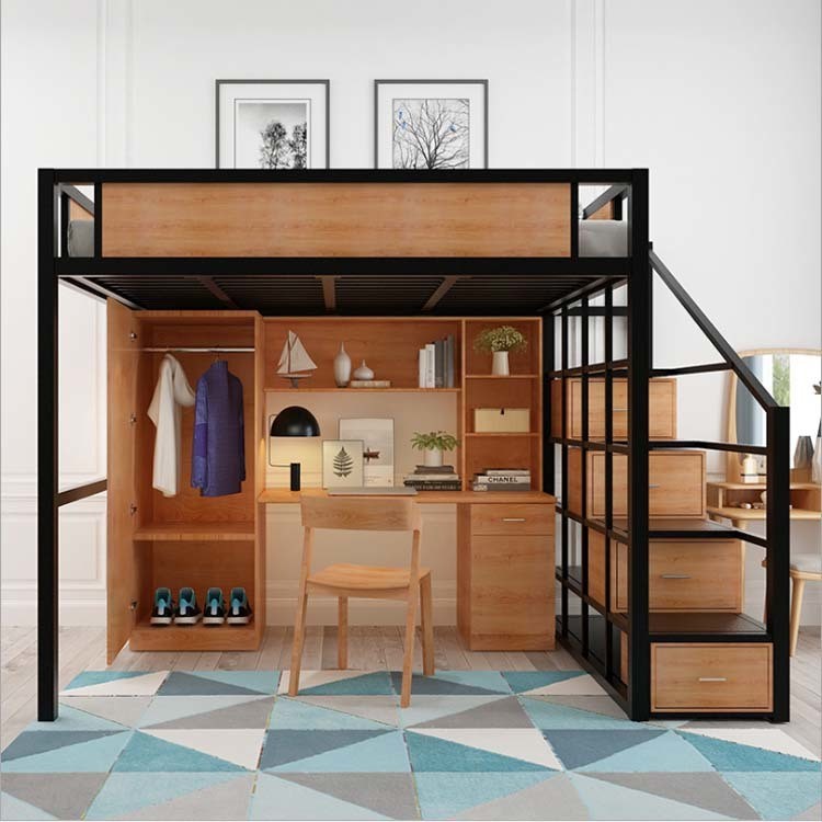 Mail Packing N Full Loft Bed with Desk Cabinet and Lockers