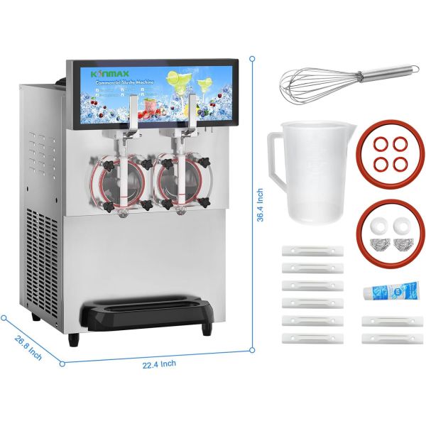 Commercial Stainless Steel 304 Slush Machine with 50-55L/Hour Capacity and Double Tank for Frozen Cocktails