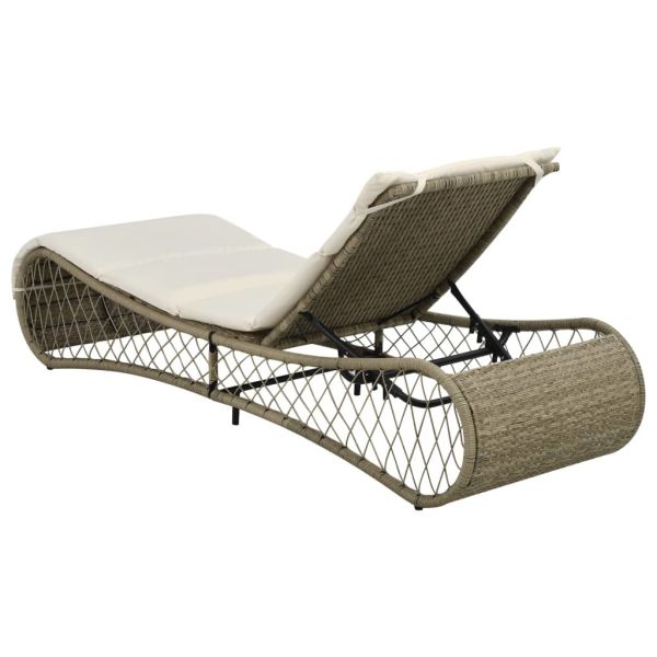 New Original Outside Sun Bed Lounger White Cushion Poly Rattan Gray Pool Chaise Lounge