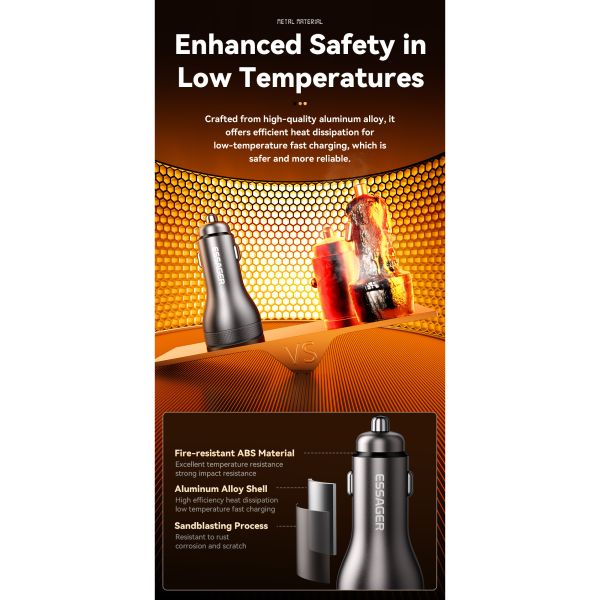 ESSAGER ES-CC17 Serie 100W Cargador de automóvil USB-C Puerto USB para automóvil