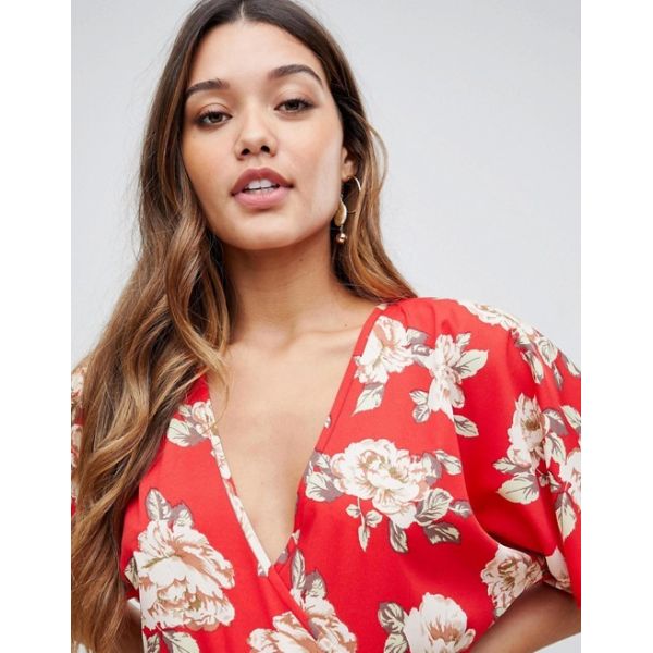 custom make V neck tie waist floral jumpsuit for girls