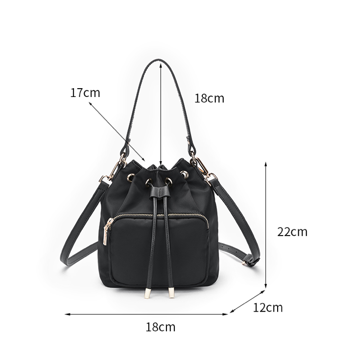 18cm 22cm Ladies Black Cross Body Bag Lace Up Nylon Shoulder Handbag