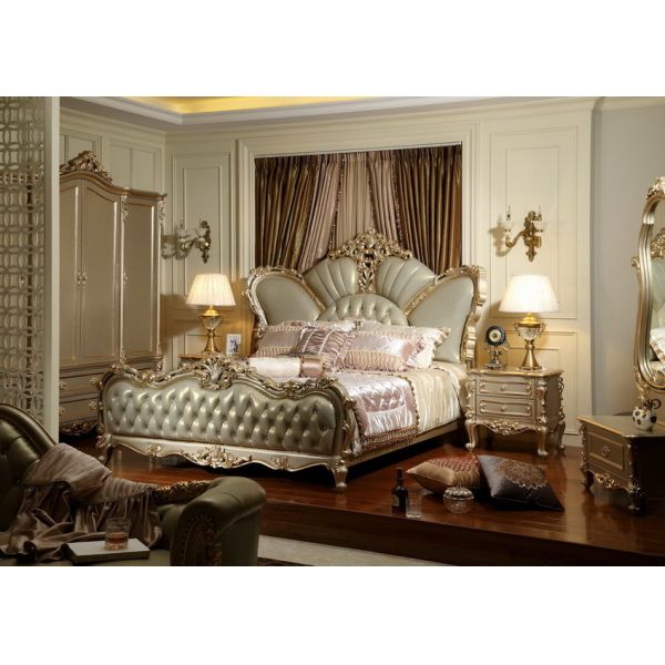 Luxury furniture online stores for Big house and Villa of King bed by Craft wood with Italy Leather headboard