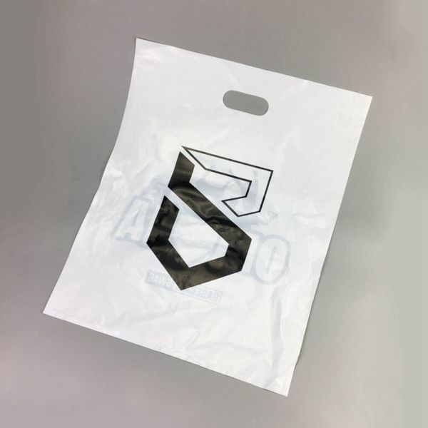 8x14 White Black Die-cut handle mailing bag, Plastic handle carry bag. poly handle shopping bags