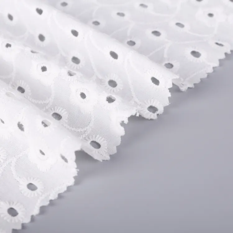 Luxury White Cotton Embroidery Fabric For Beautiful Dress