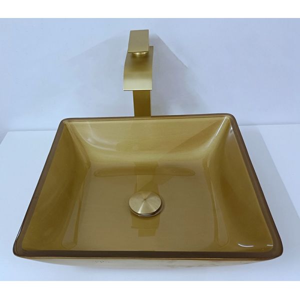 стекло сосуда квадрата раковины таза санузла 400m ровное почищенное щеткой закаленное золотом