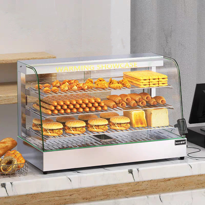 Curved Glass Hot Food Display Cabinets Electric Heating Counter Warming Showcase