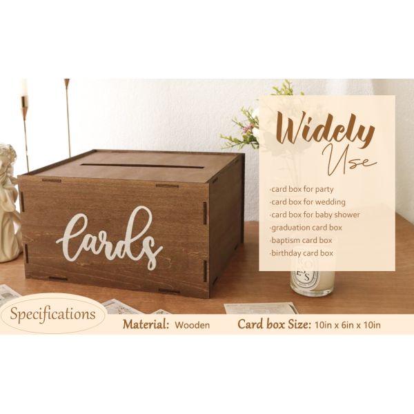 Wedding Card Box for Reception Brown Wooden Envelope Money Box Printing Laser Engrave