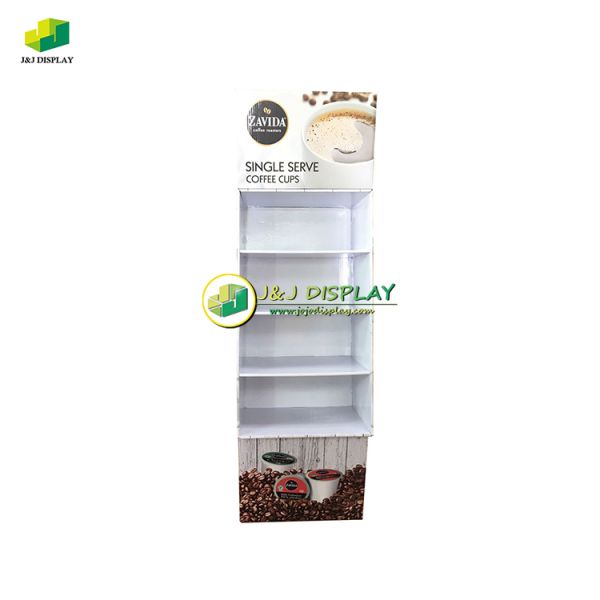 High Impact Coffee Floor Display Stands Retail Knock Down Shelves Foldable