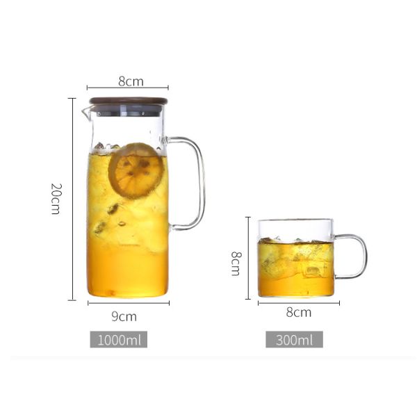 Heat Resistant Beverage Glass Water Pitcher Durable High With Bamboo Lid