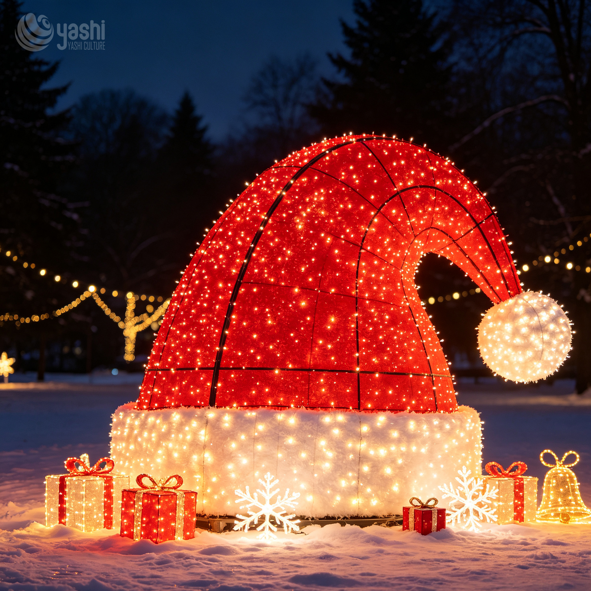 Giant Santa Hat Arch Christmas Light Installation Outdoor Festival Lantern For Theme Park
