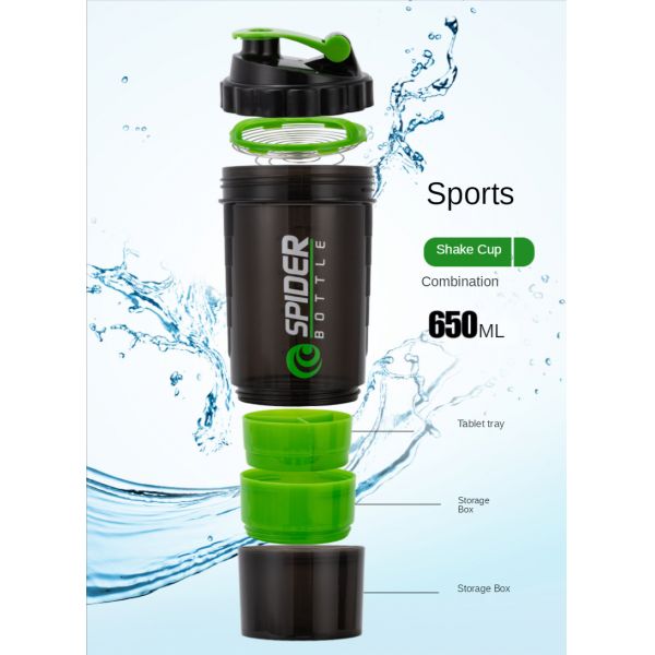 Custom Logo 650ml Black Three Layers Fitness BPA Shaker Cup