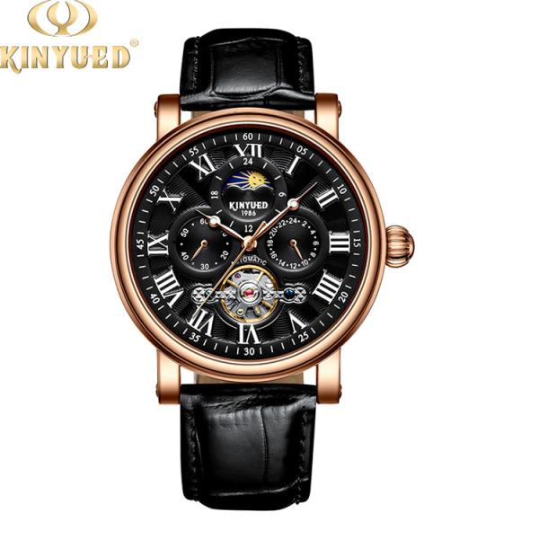 KINYUED mans watches custom logo wholesale luxury luminous hands automatic tourbillon watch mechanical