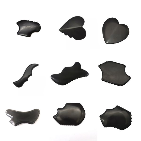 Black Large Bian Stone Gua Sha Lymphatic Drainage Massage Tool for Neck Back Shoulder Waist Buttock Body Therapy Massager Tools