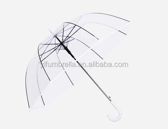 23inch 8K Paris Transparent Clear Umbrella for Raining Transparent Plastic J Handle