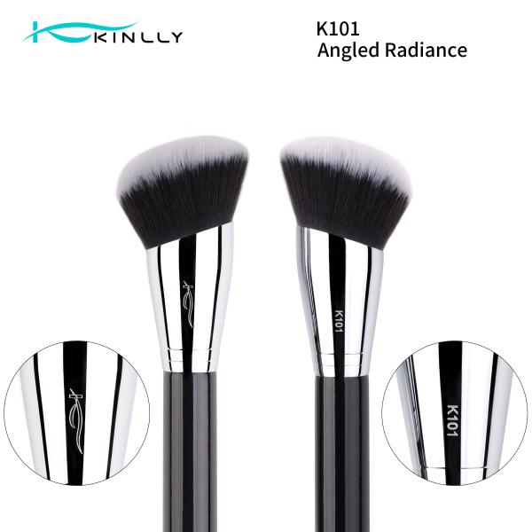 Large Angled Luxury Makeup Brush With Copper Ferrule Wooden Handle